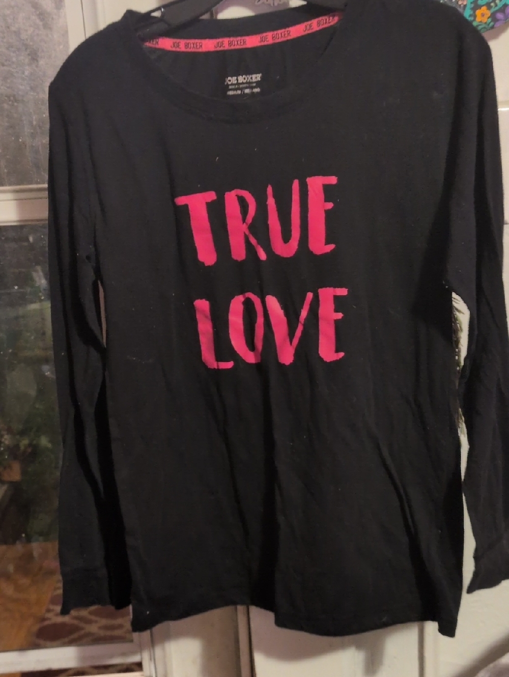 Joe Boxer Black Long Sleeve Tee with Bright Pink "TRUE LOVE" Graphic